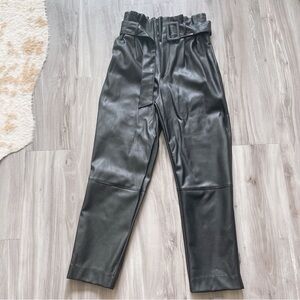 Black Faux Leather Paperbag Pants